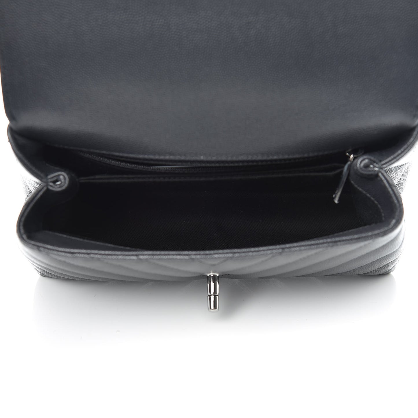 Caviar Chevron Quilted Mini Coco Handle Flap Dark Grey