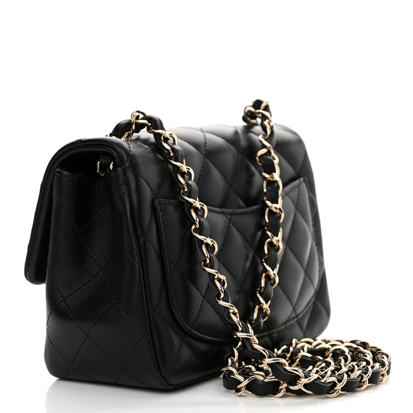 Lambskin Quilted Mini Square Flap Black