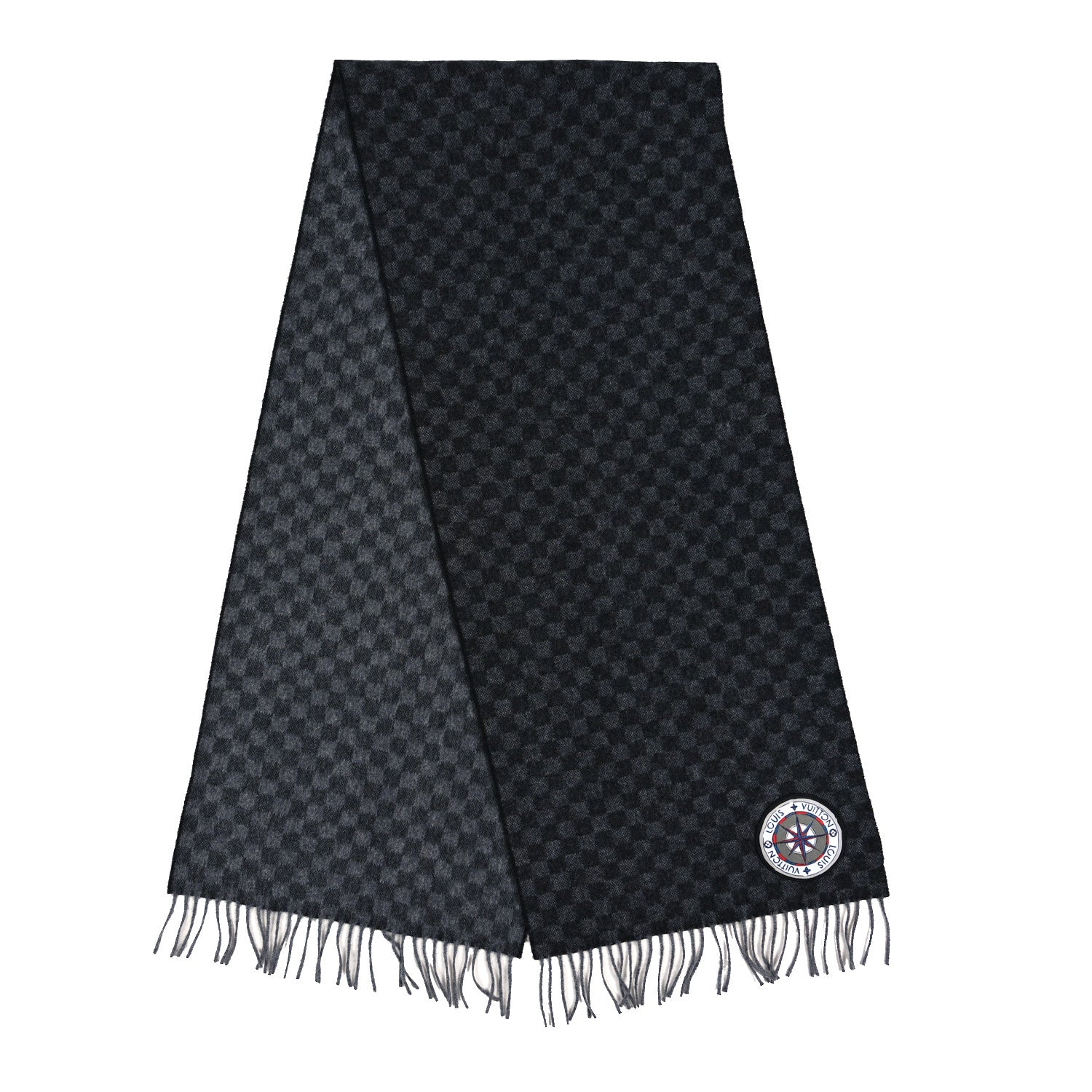 Louis Vuitton Wool Alpaca Damier Graphite Map Scarf Black 2 of 3