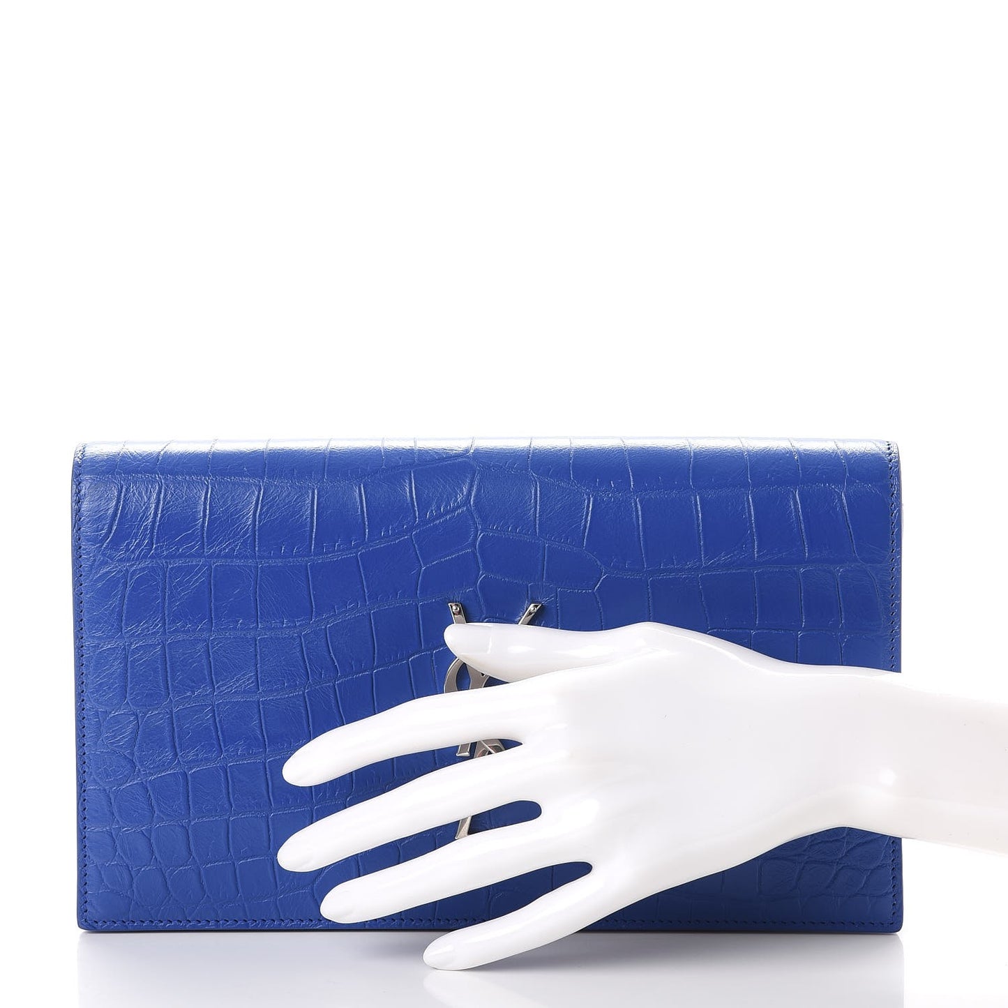 Calfskin Crocodile Embossed Classic Kate Monogram Clutch Royal Blue