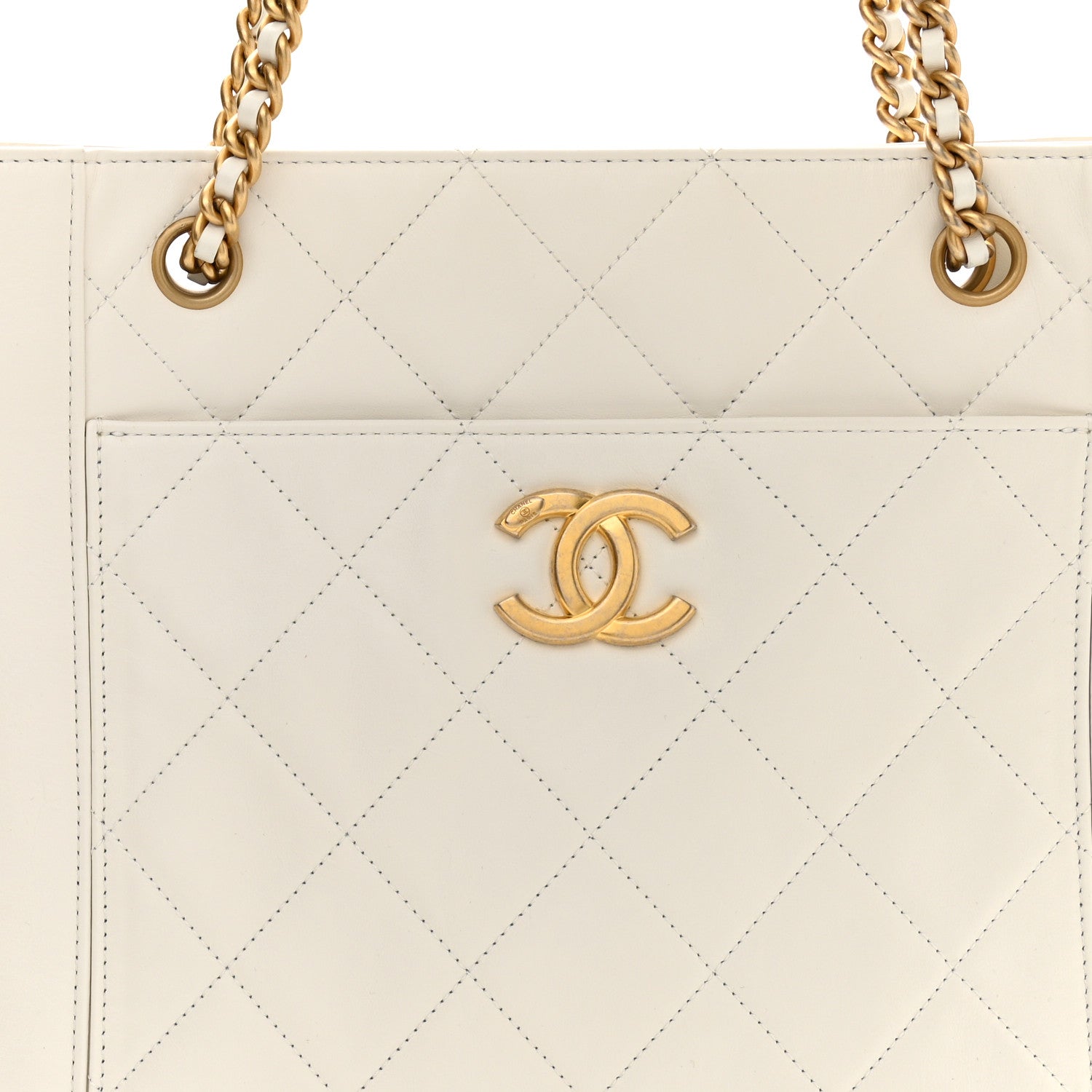Chanel Calfskin Quilted Small Shopping Tote White 8 of 11