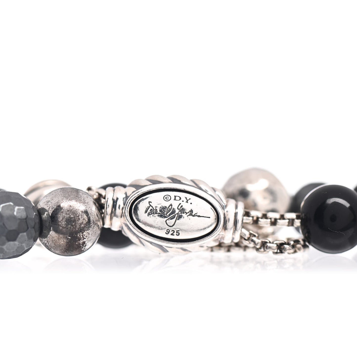 Sterling Silver Black Onyx Hematite 8mm Elements Bead Bracelet