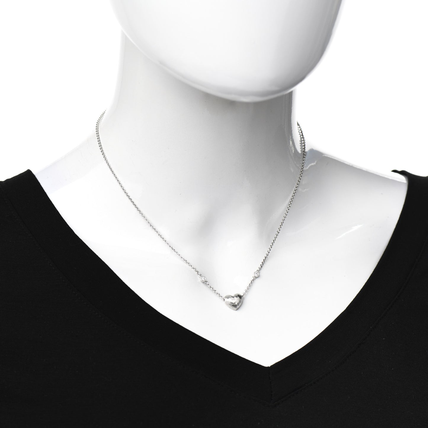 18K White Gold Diamond Paloma Picasso Hammered Heart Pendant Necklace