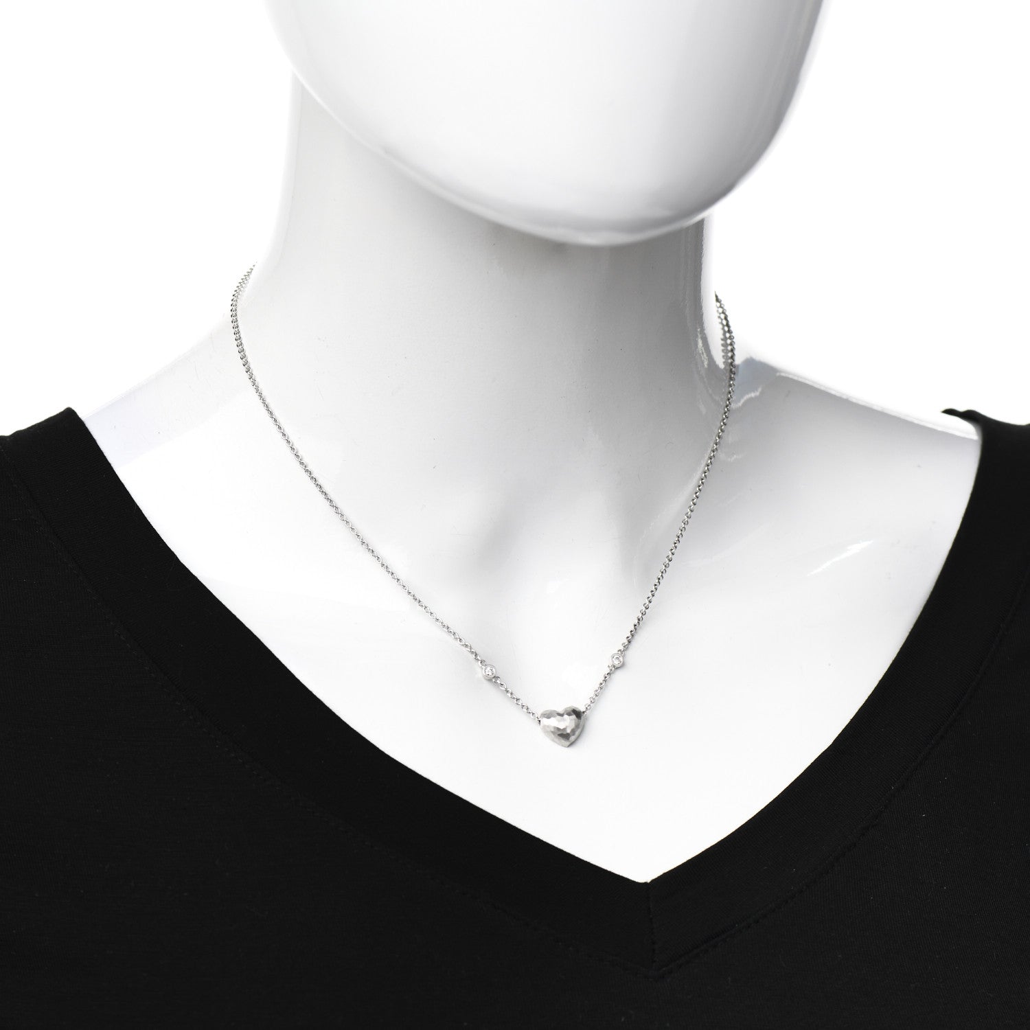 Tiffany 18K White Gold Diamond Paloma Picasso Hammered Heart Pendant Necklace 2 of 6