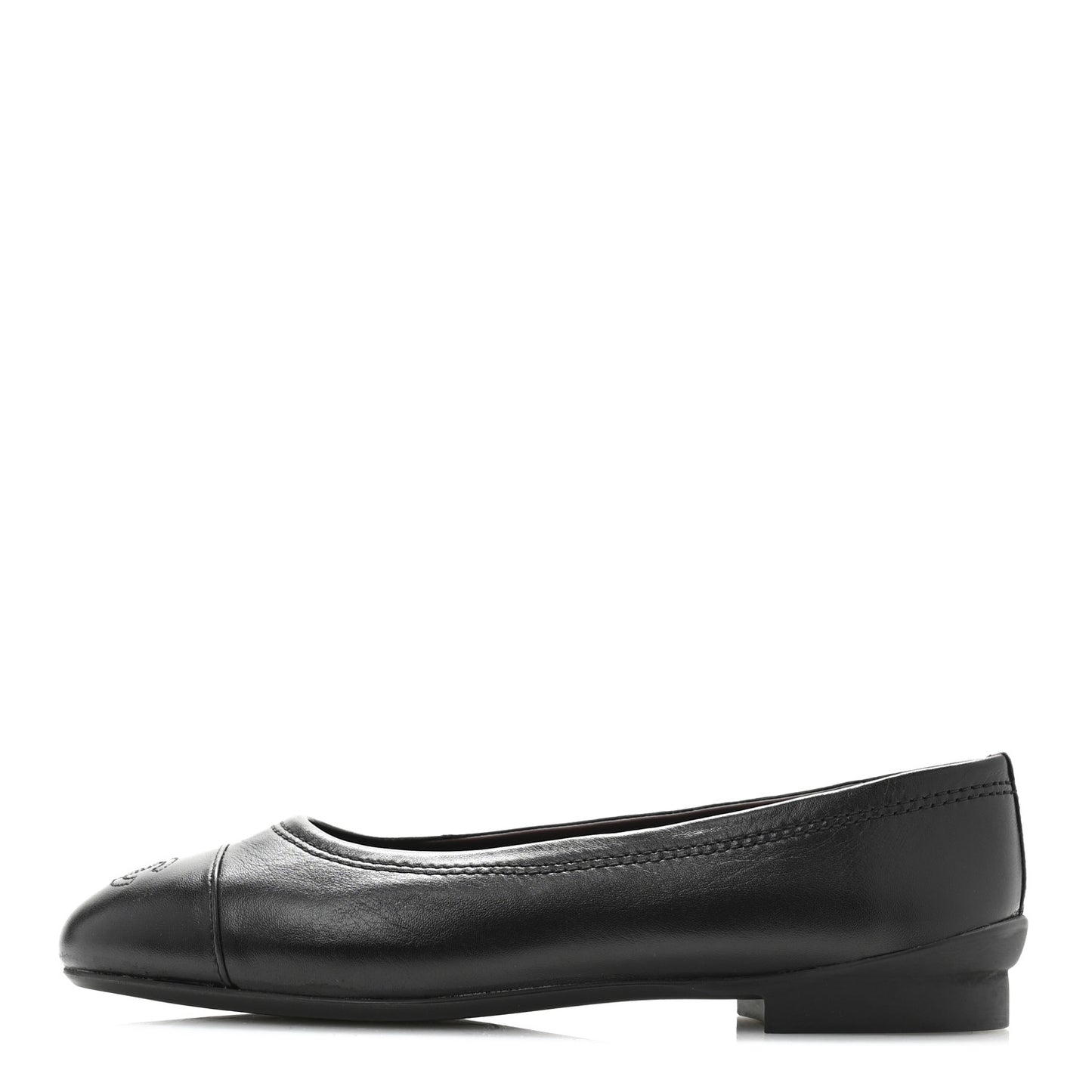 Lambskin Cap Toe CC Uniform Ballerina Flats 37.5 Black