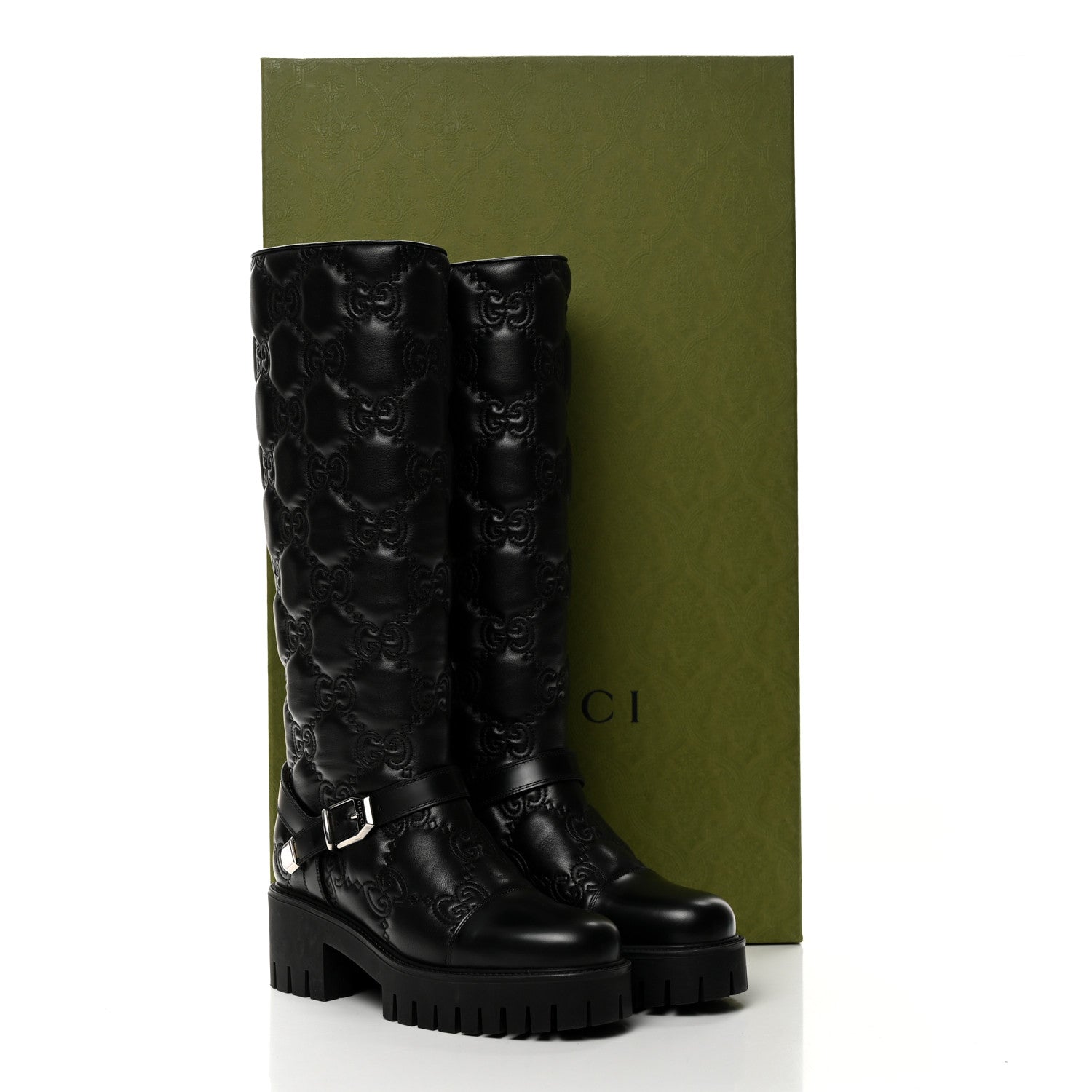 Gucci Cordovan Lux Nappa GG Matelasse 60mm Knee High Boots 39.5 Black 9 of 9