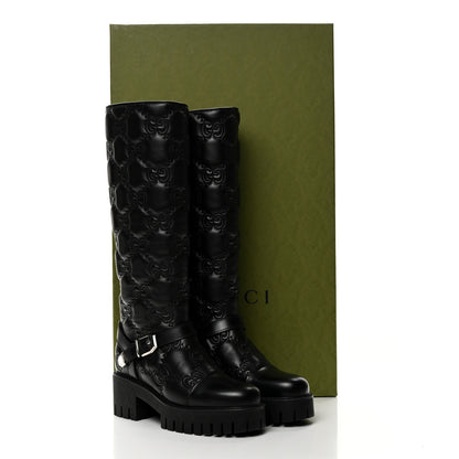 Gucci Cordovan Lux Nappa GG Matelasse 60mm Knee High Boots 39.5 Black 9 of 9