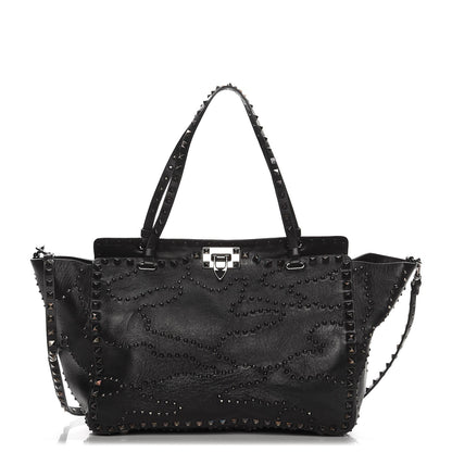 Valentino Garavani Vitello Studded Medium Rockstud Tote Black 1 of 8