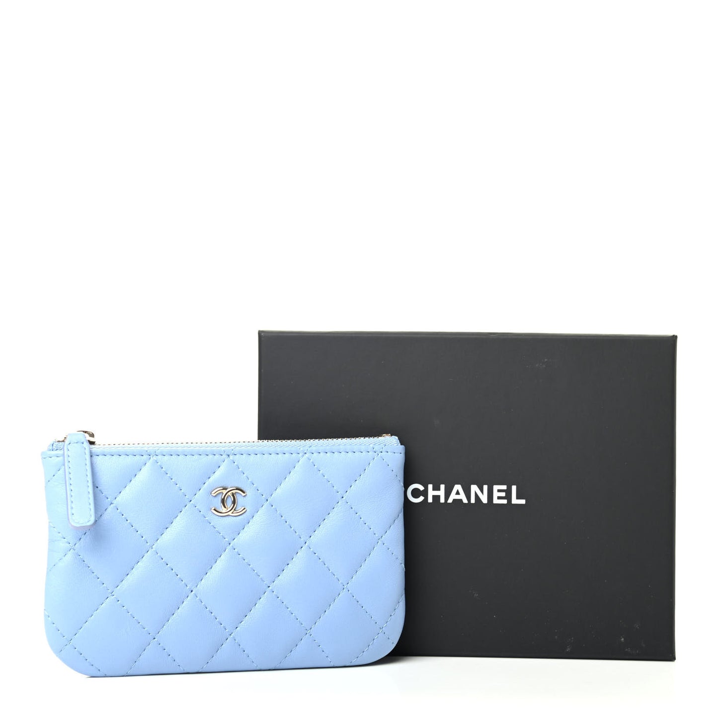 Lambskin Quilted Small Cosmetic Case Light Blue
