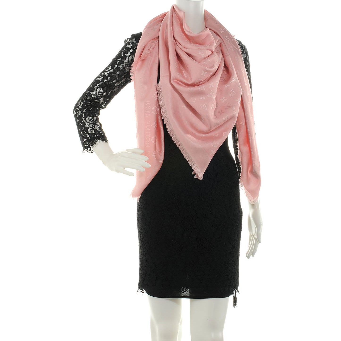 Wool Silk Monogram Shawl Rose Petale