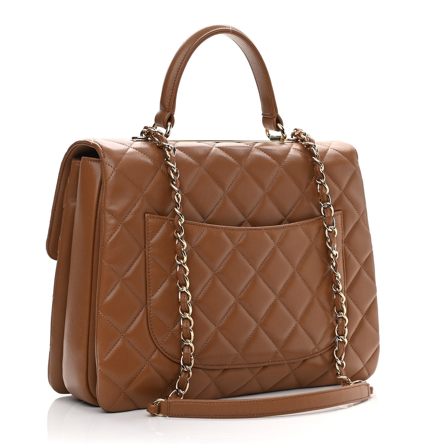 Lambskin Quilted Large Trendy CC Flap Camel