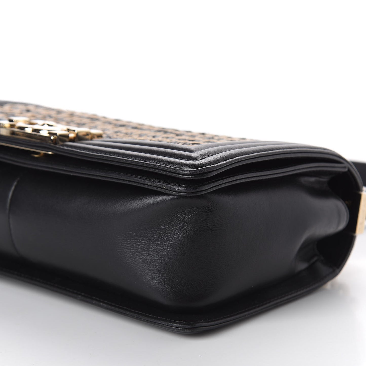 Lambskin Cotton Woven Medium Boy Flap Black