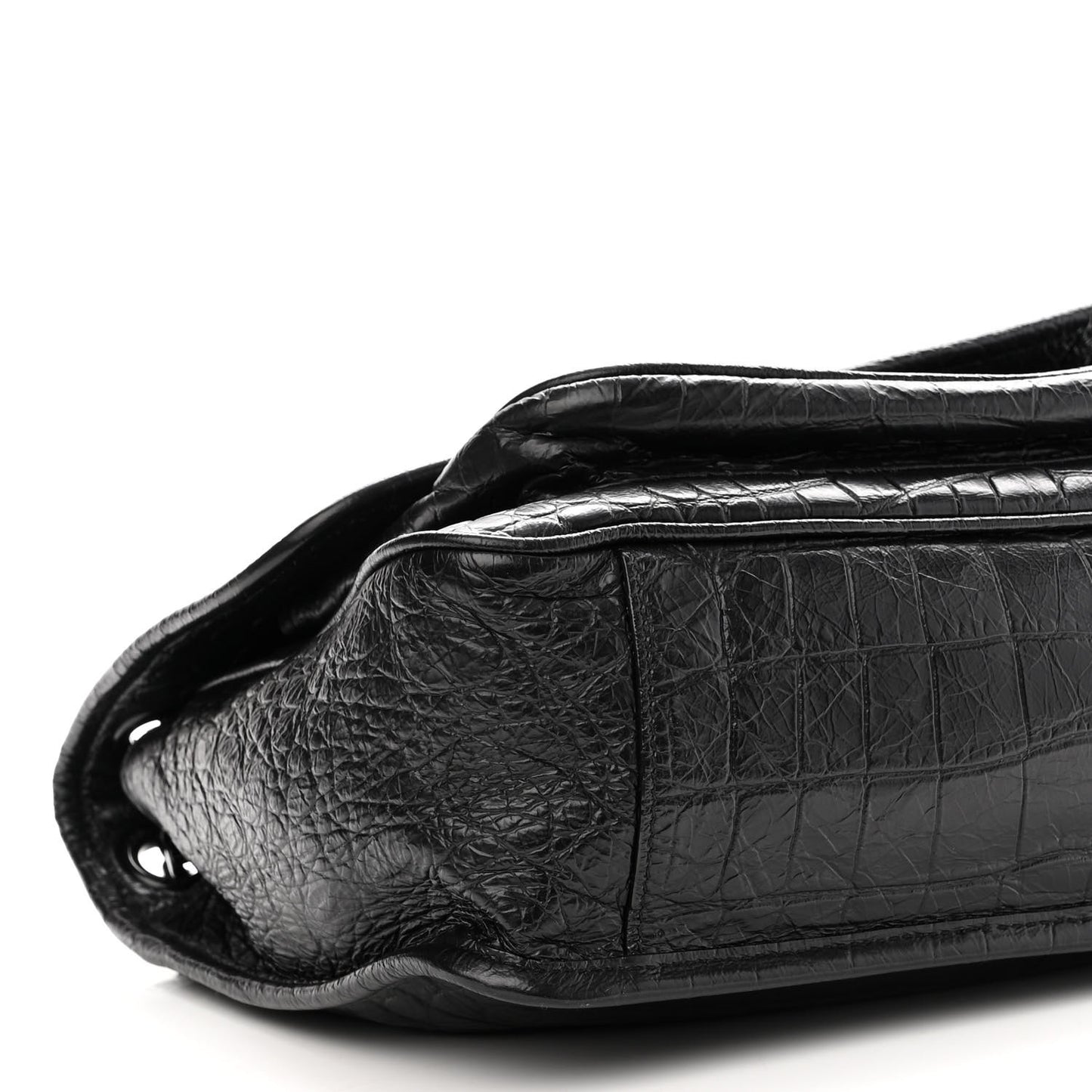 Crocodile Embossed Lambskin Monogram Medium Niki Chain Satchel Black