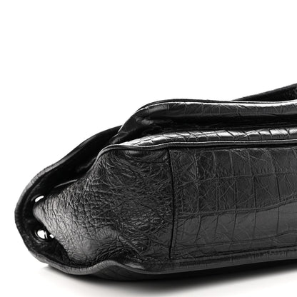 Saint Laurent Crocodile Embossed Lambskin Monogram Medium Niki Chain Satchel Black 8 of 9