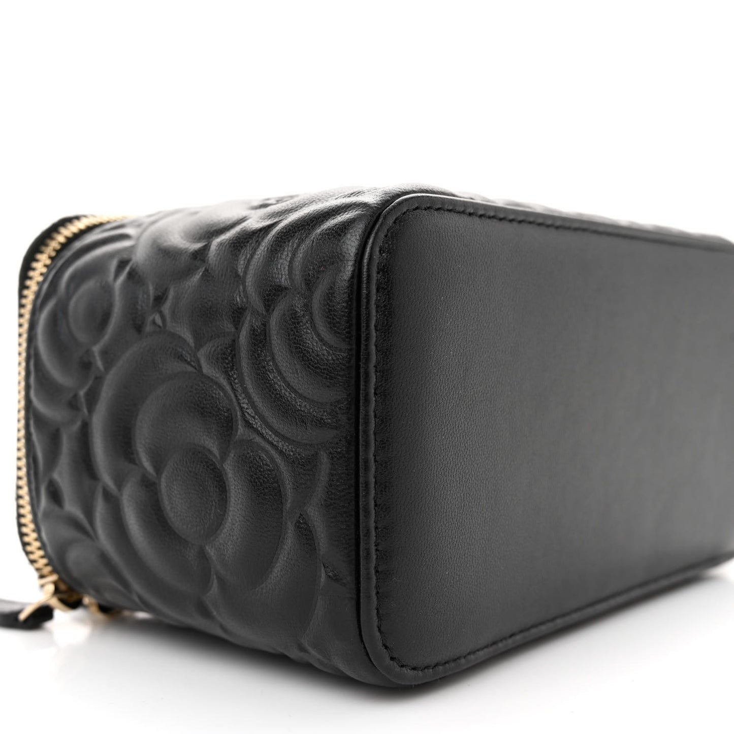 Lambskin Camellia Embossed Small Vanity Case With Chain Black