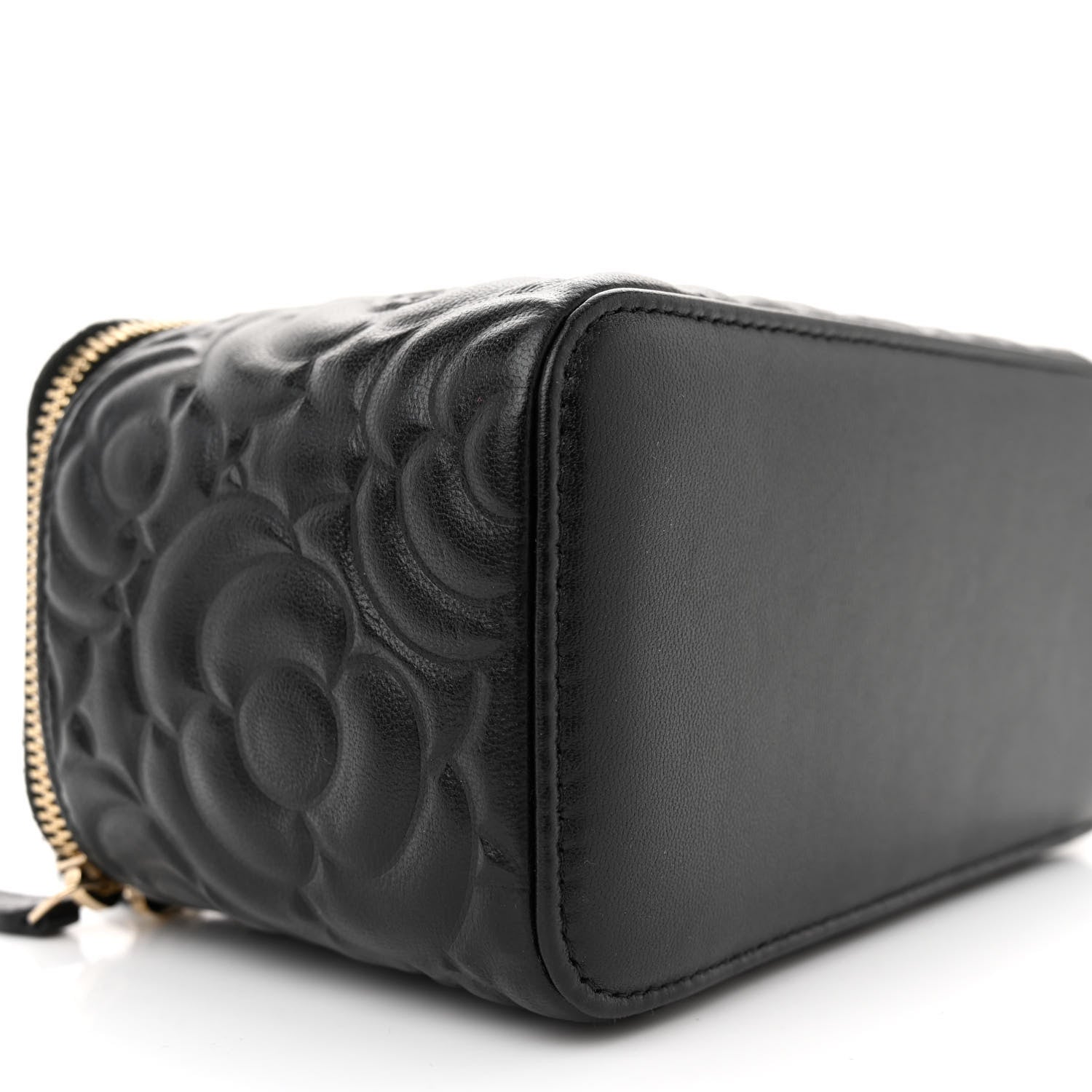 Chanel Lambskin Camellia Embossed Small Vanity Case With Chain Black 9 of 12