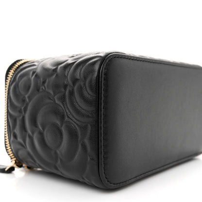 Chanel Lambskin Camellia Embossed Small Vanity Case With Chain Black 9 of 12