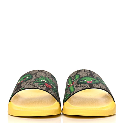 Gucci GG Supreme Monogram Smiling Plants Slide Sandals 35 Yellow Multicolor 2 of 10