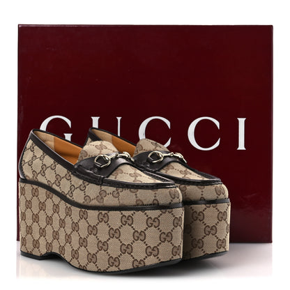 Gucci Canvas GG Monogram Horsebit Calfskin Womens Horsebit Platform Loafers 38.5 Beige Ebony 13 of 13
