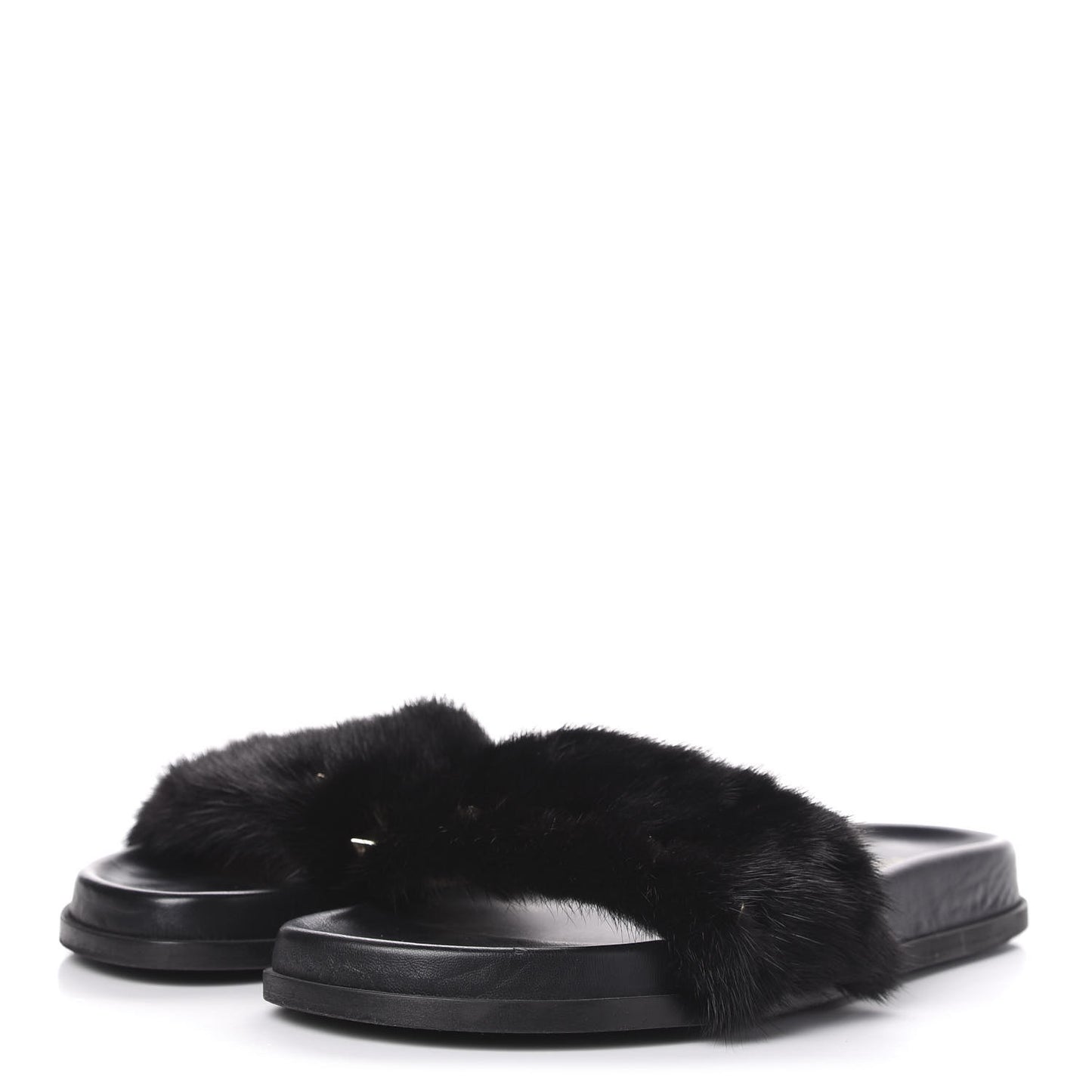 Mink Fur Rockstud Slide Sandals 39.5 Black