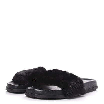 Valentino Garavani Mink Fur Rockstud Slide Sandals 39.5 Black 3 of 9