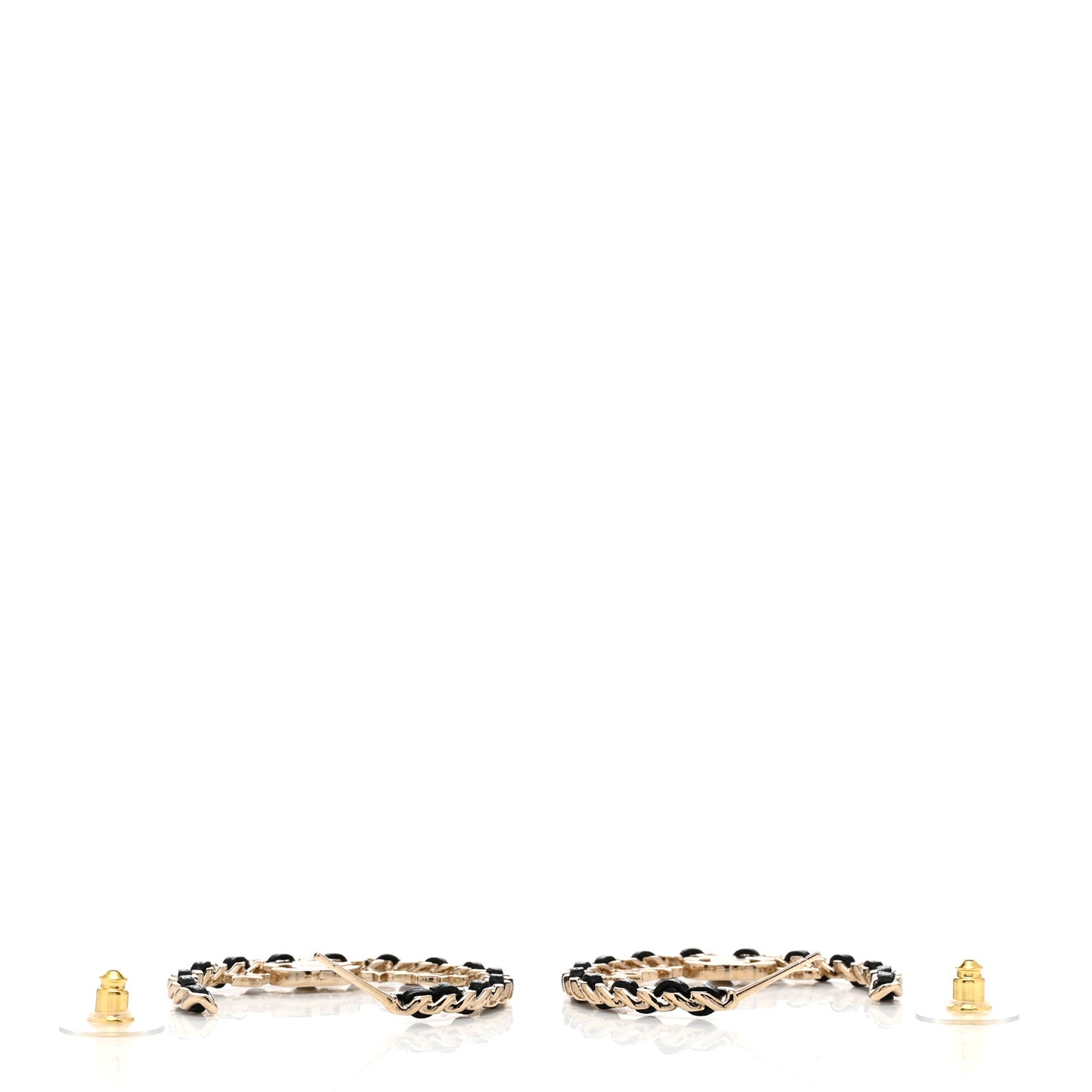 Lambskin Chain Crystal CC Star Chain Hoop Earrings Gold Black