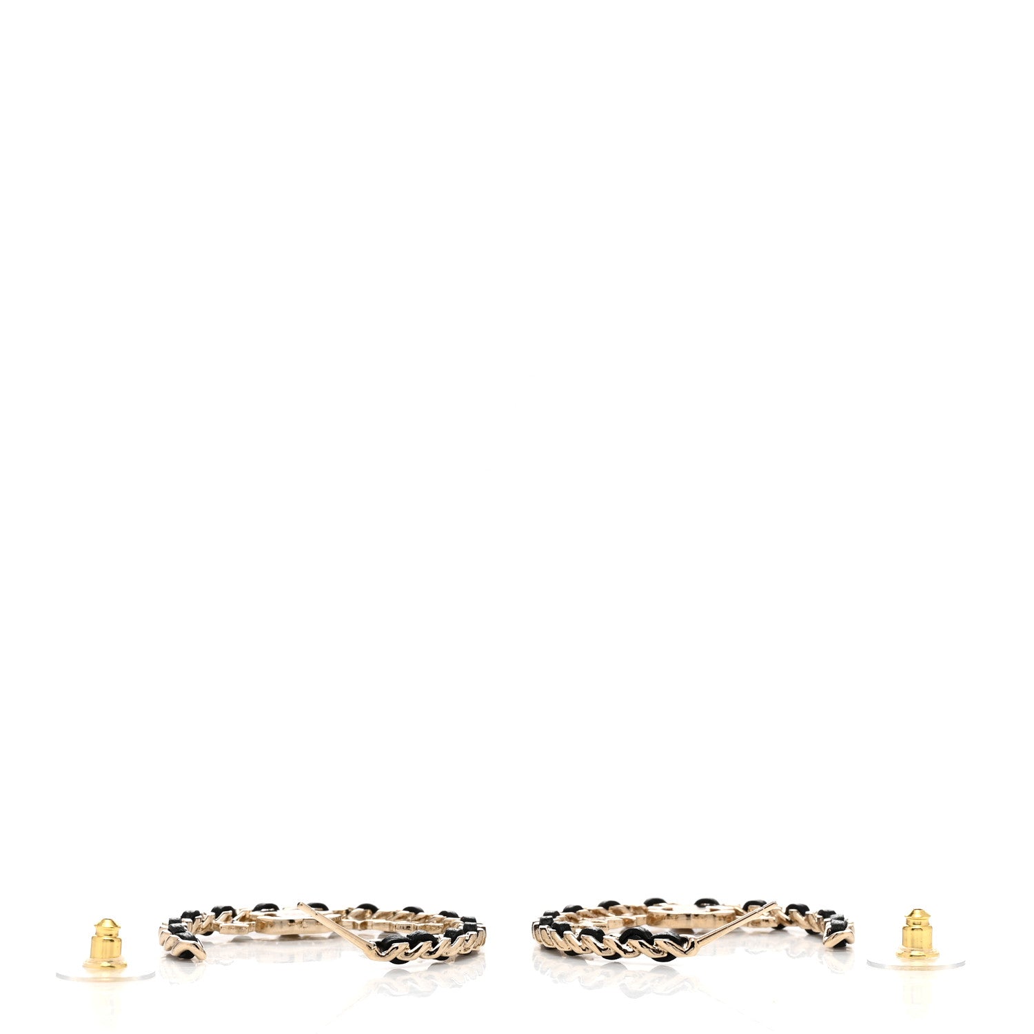 Chanel Lambskin Chain Crystal CC Star Chain Hoop Earrings Gold Black 5 of 5