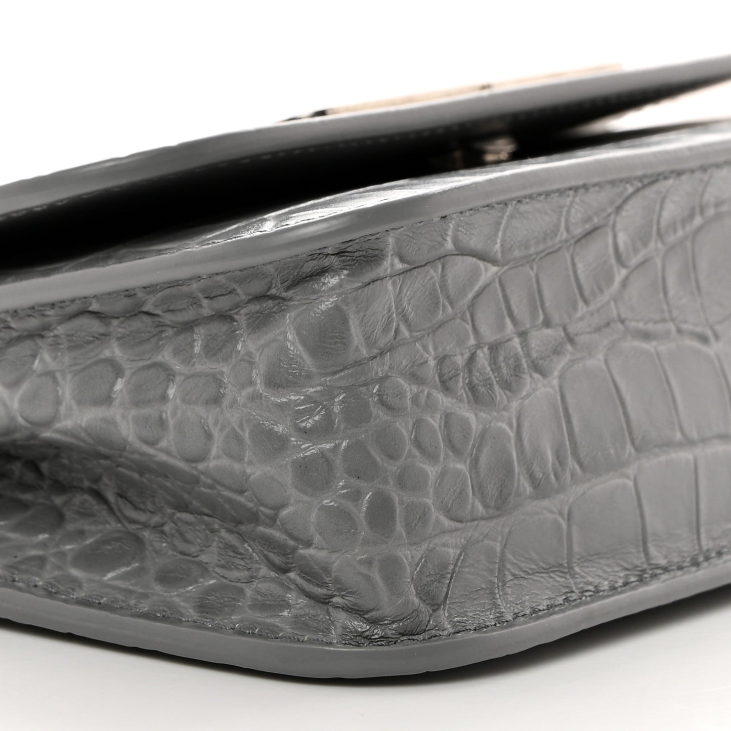 Extra Supple Calfskin Crocodile Embossed Gossip Chain Bag XS Grey
