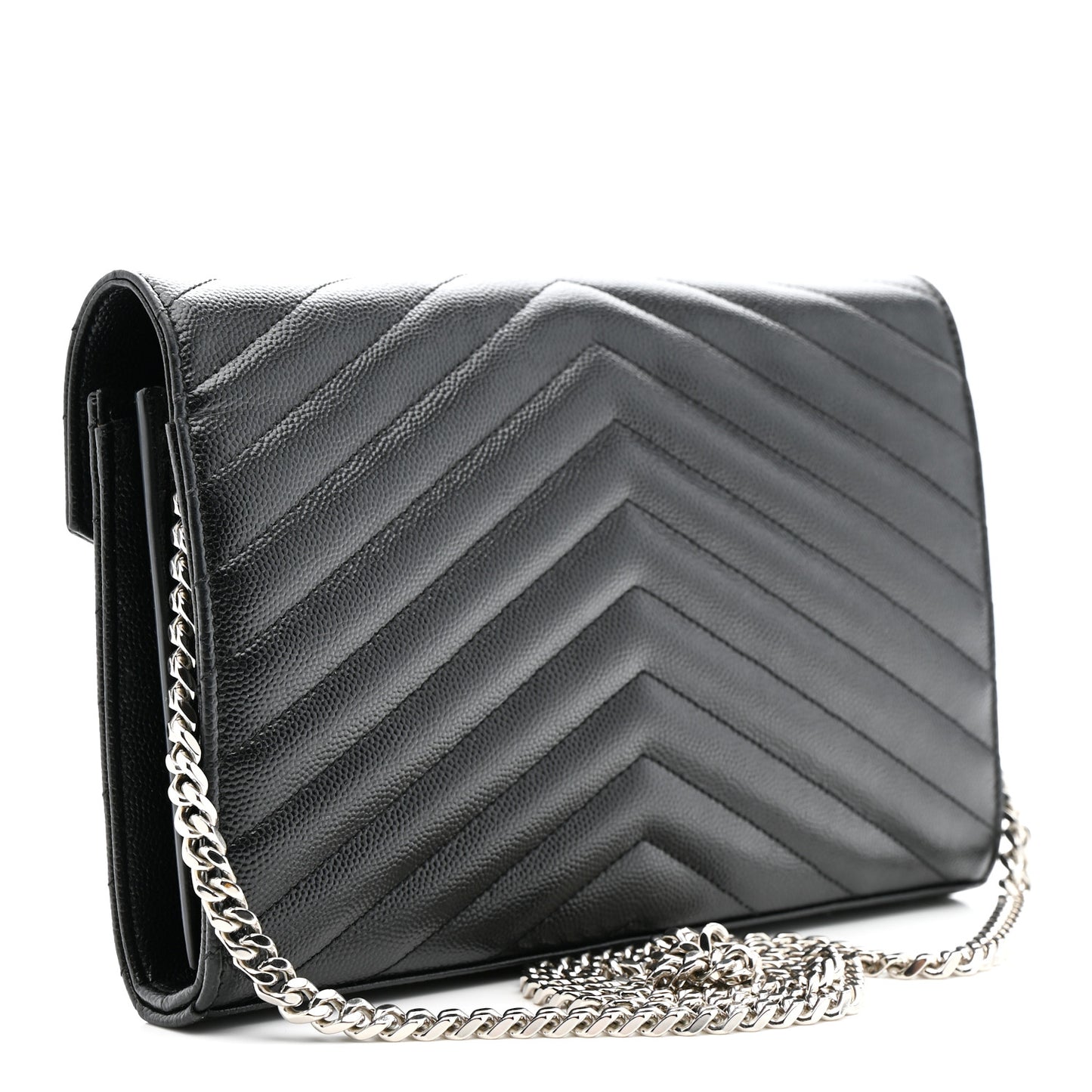 Grain De Poudre Matelasse Chevron Monogram Chain Wallet Black