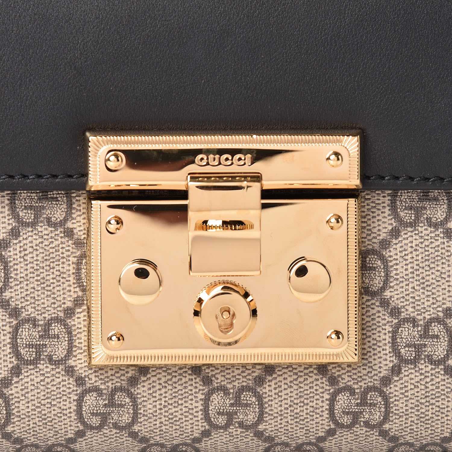 Gucci GG Supreme Monogram Calfskin Small Padlock Shoulder Bag Beige Black Cuir 10 of 12