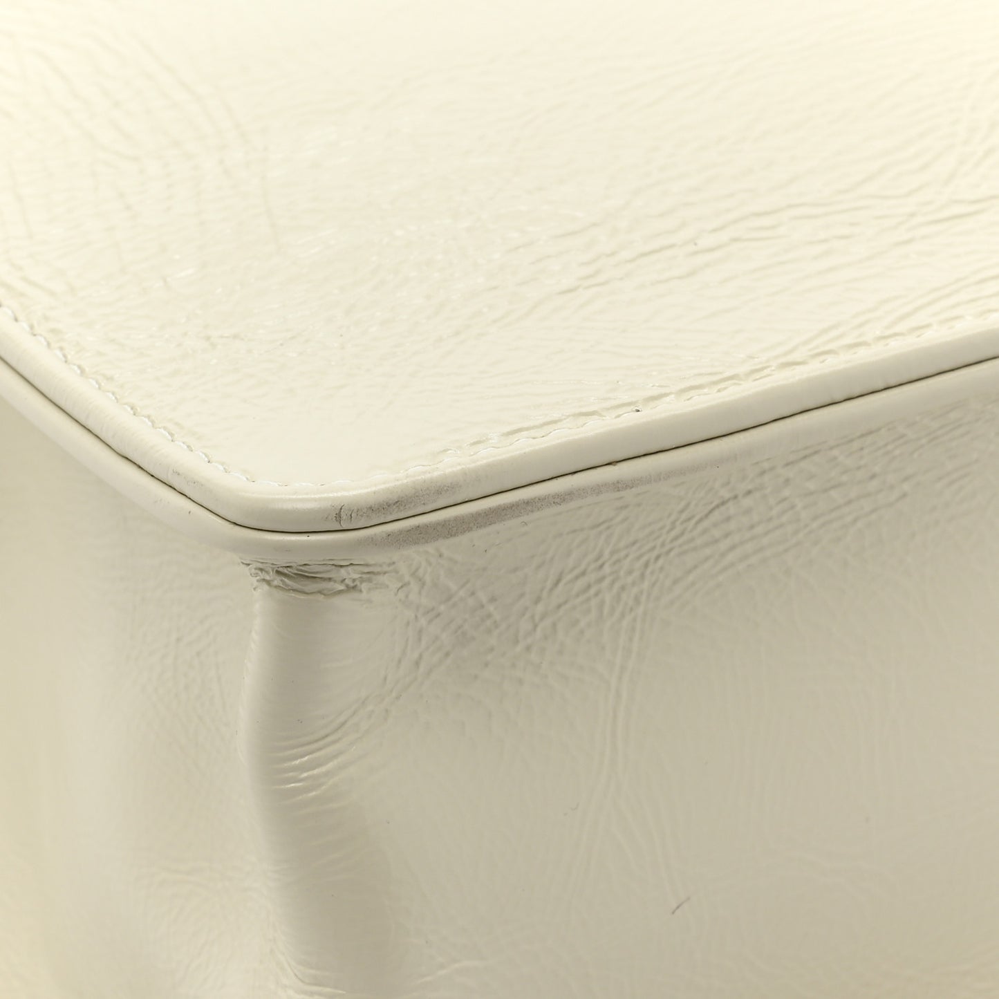 Shiny Aged Calfskin North South Shopping Bag White