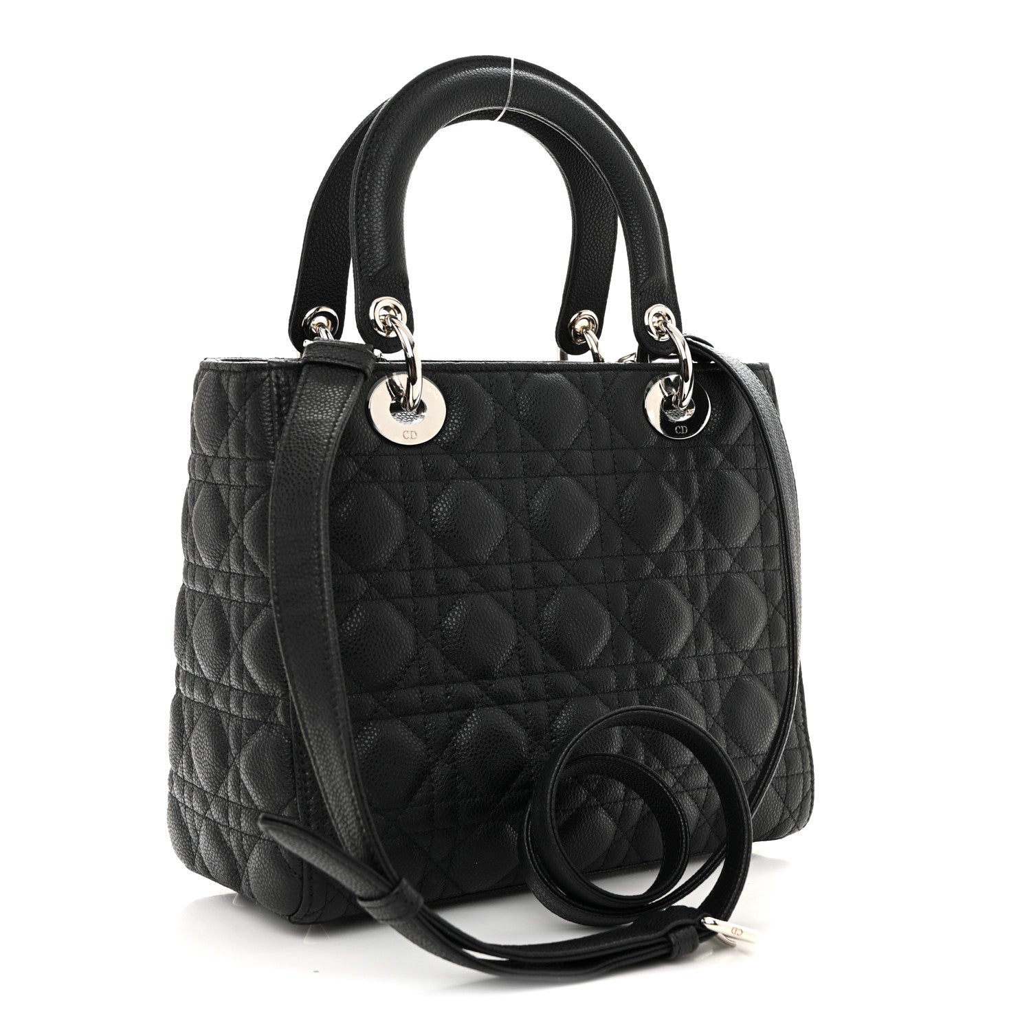 Christian Dior Grained Calfskin Cannage Medium Lady Dior Black 3 of 10