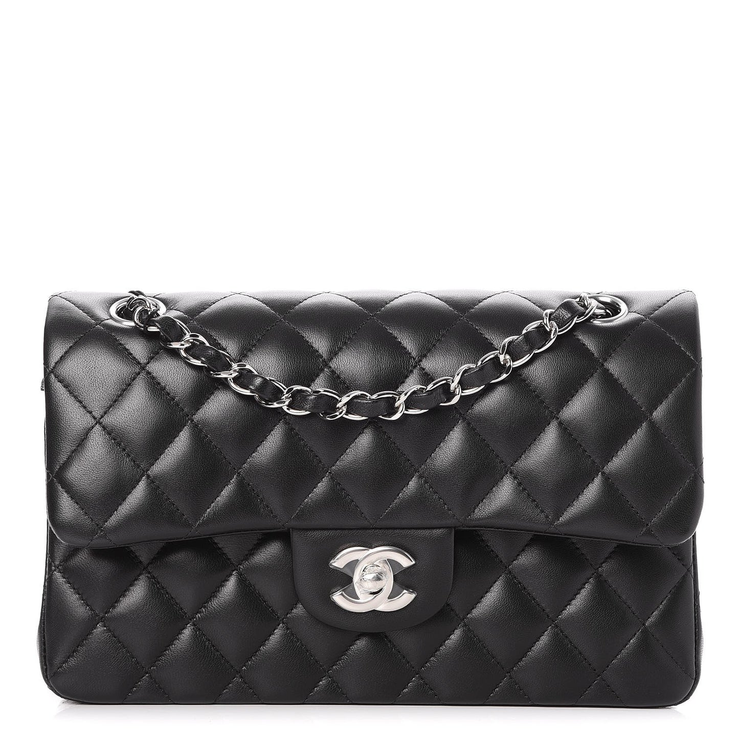 Lambskin Quilted Small Double Flap Black