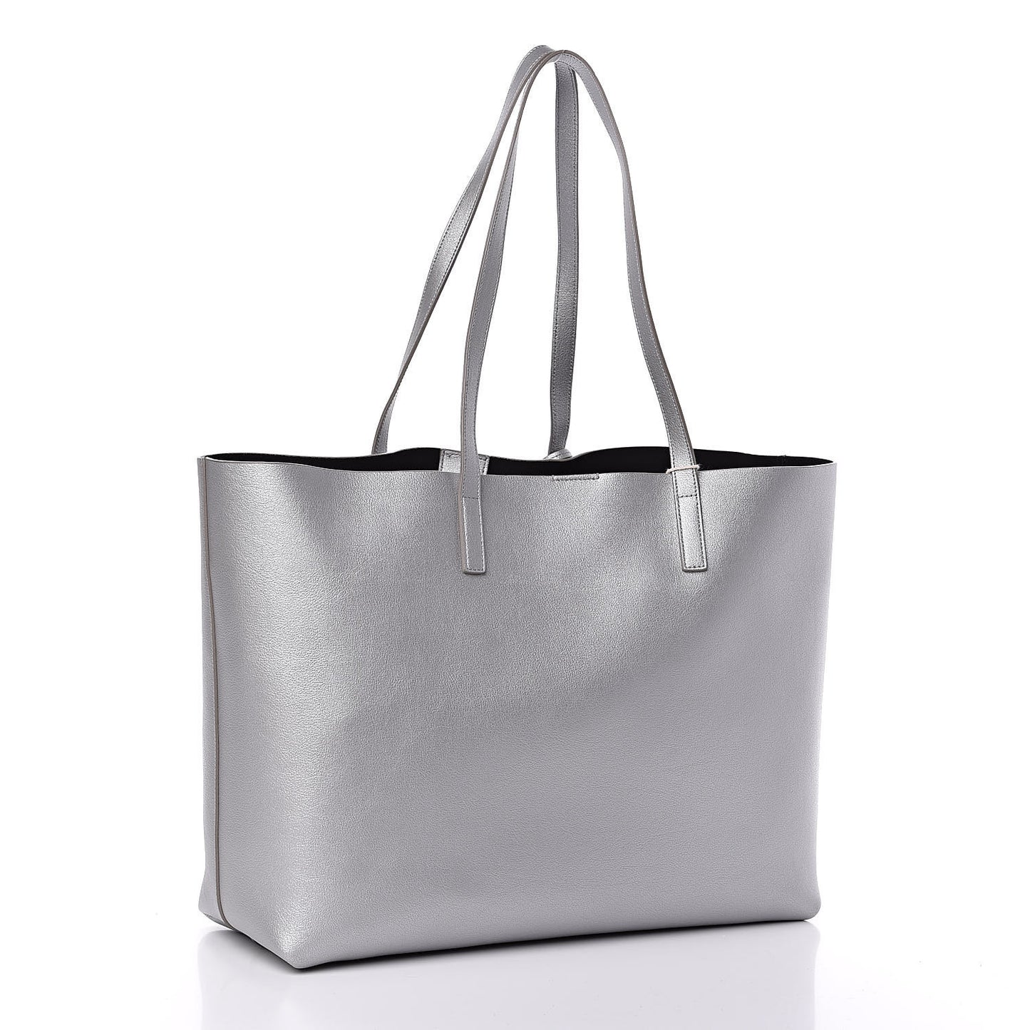 Metallic Calfskin Large Shopping Tote Silver