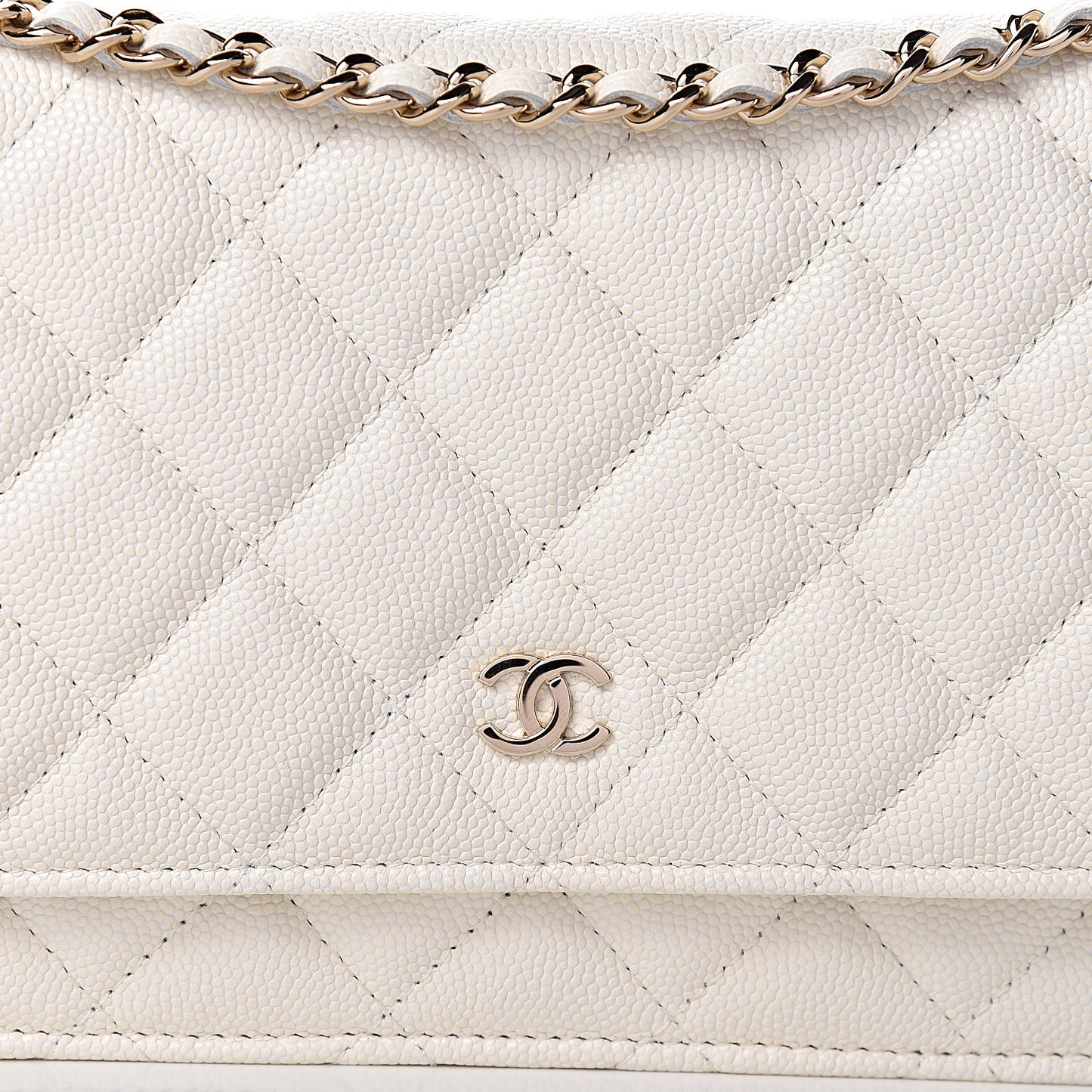 Caviar Quilted Wallet On Chain WOC White
