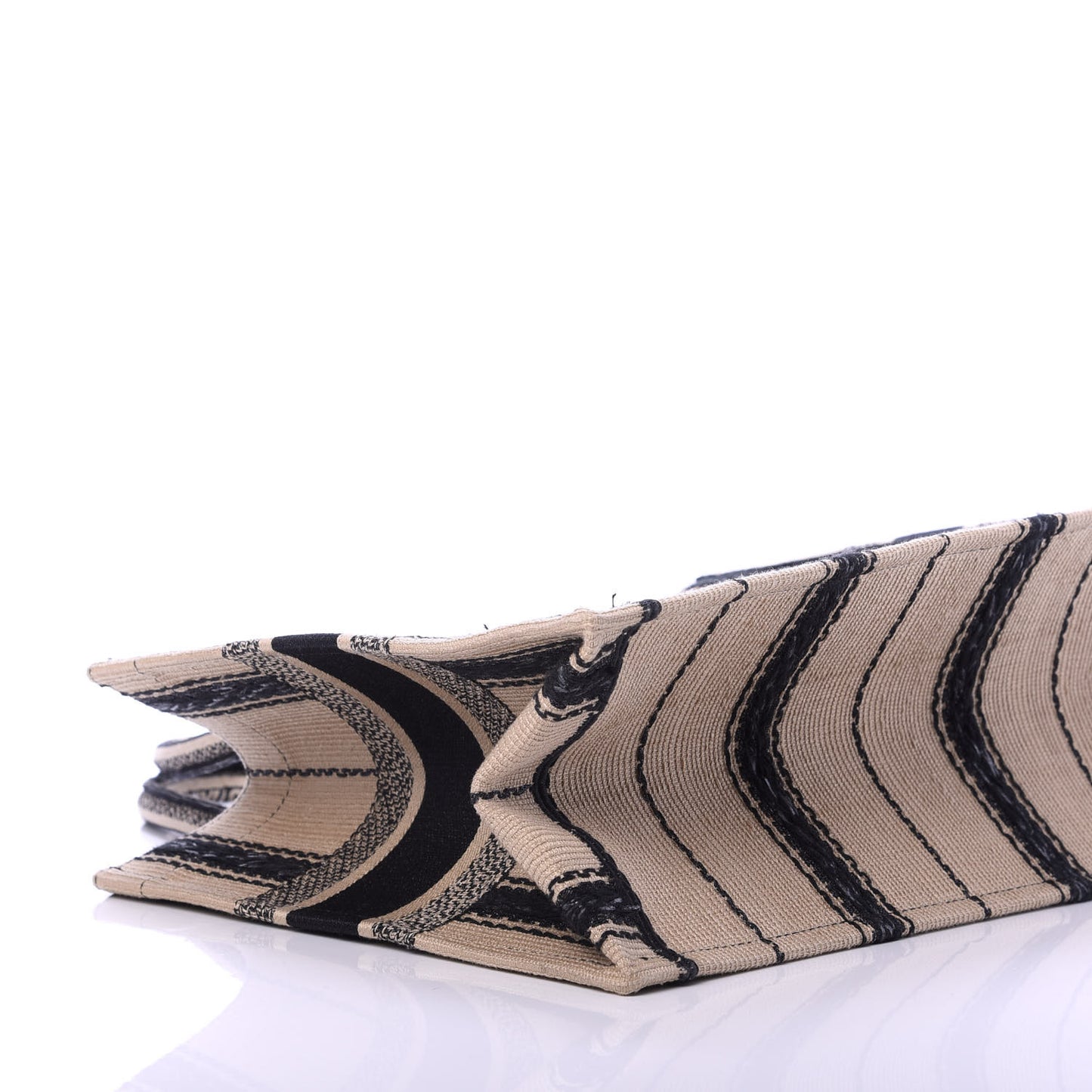 Canvas Embroidered Medium Bayadere Book Tote Black Beige
