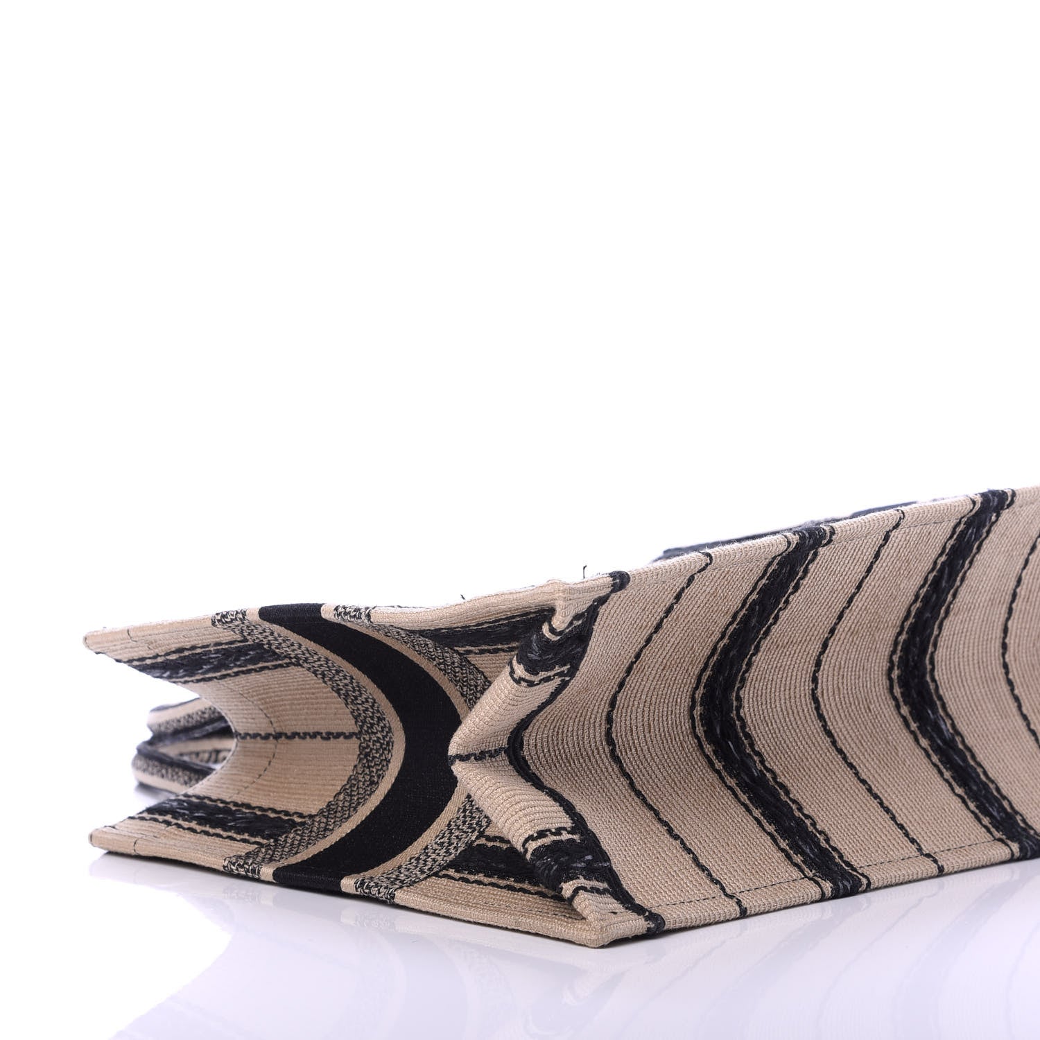 Christian Dior Canvas Embroidered Medium Bayadere Book Tote Black Beige 6 of 11