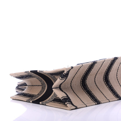 Christian Dior Canvas Embroidered Medium Bayadere Book Tote Black Beige 6 of 11