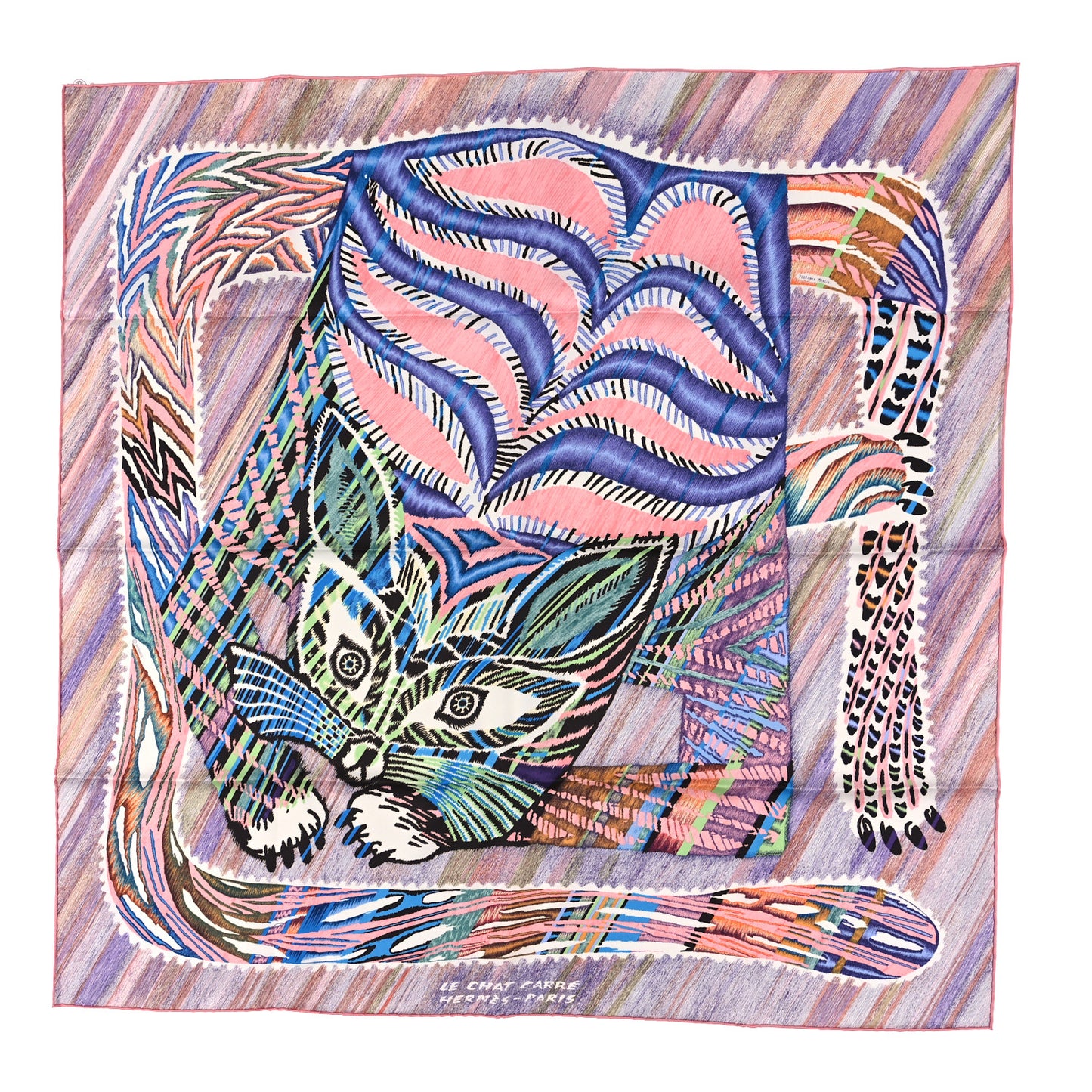 Silk Le Chat Carre Scarf 90 Rose Mauve Multicolor