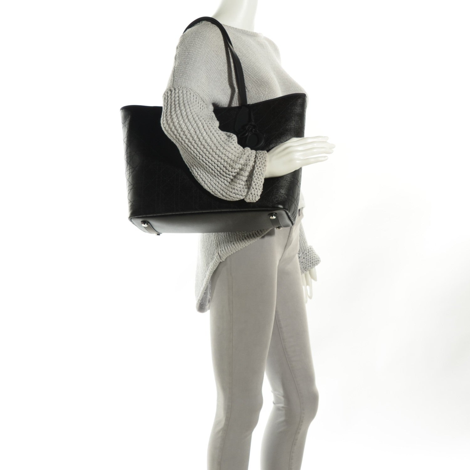 Christian Dior Coated Canvas Cannage Panarea Shopping Tote Black 4 of 7