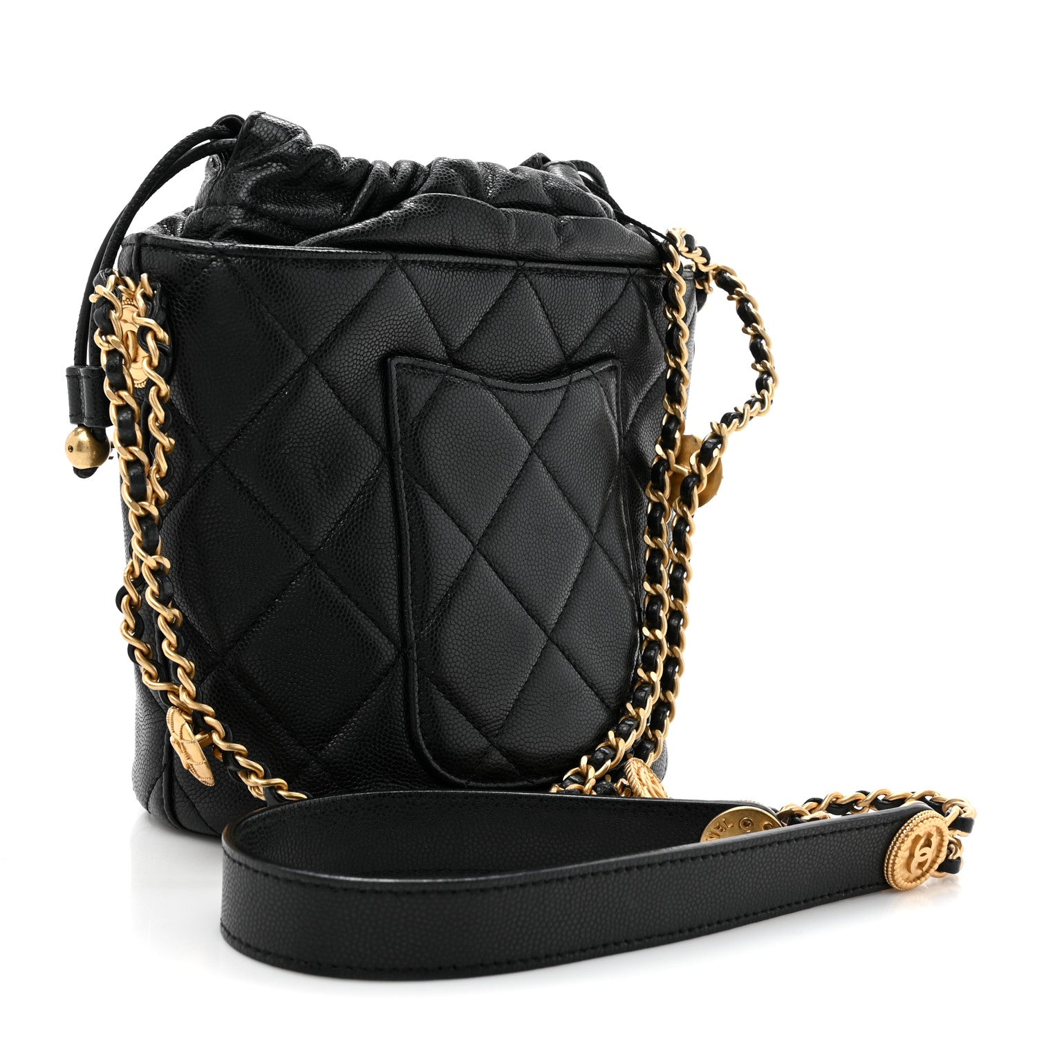 Chanel Caviar Quilted Twist Your Buttons Bucket Bag Black 3 of 10