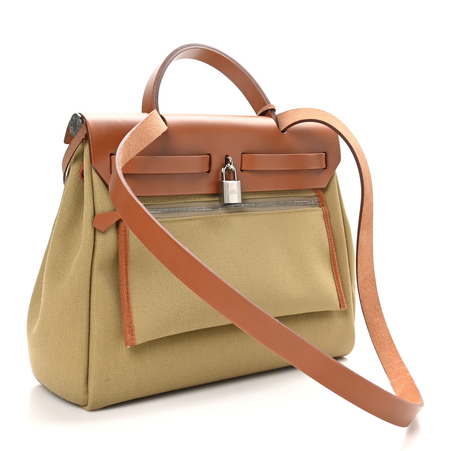 Hermes Military Toile Vache Hunter Herbag Zip Retourne 31 PM Poussiere Fauve 4 of 11