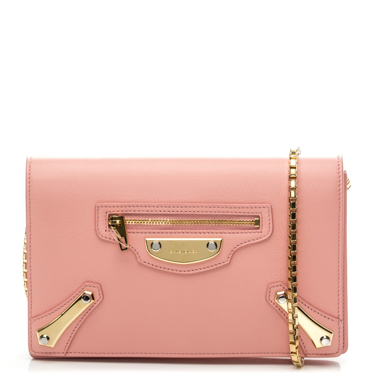 Balenciaga Veau Amp Plate Gold Chain Wallet Rose 1 of 6