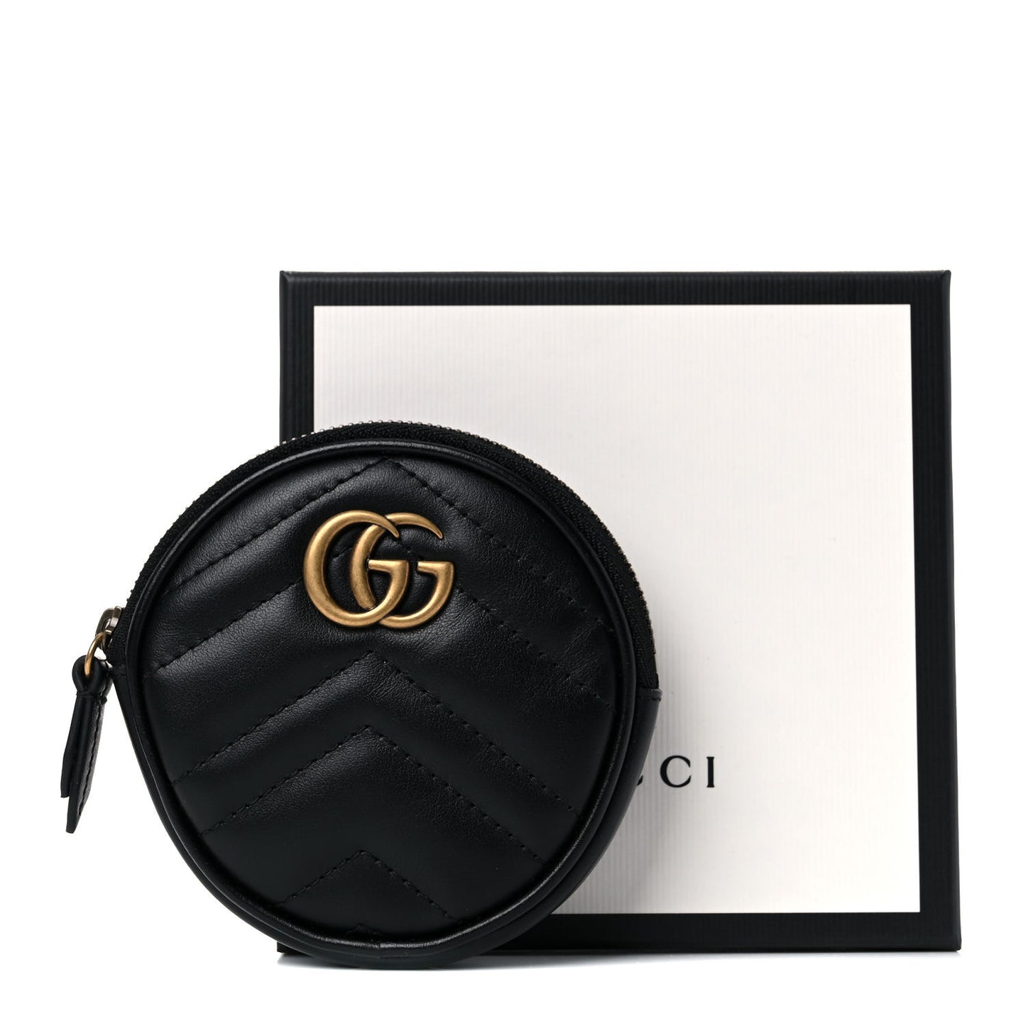 Calfskin Matelasse GG Marmont Round Coin Purse Black
