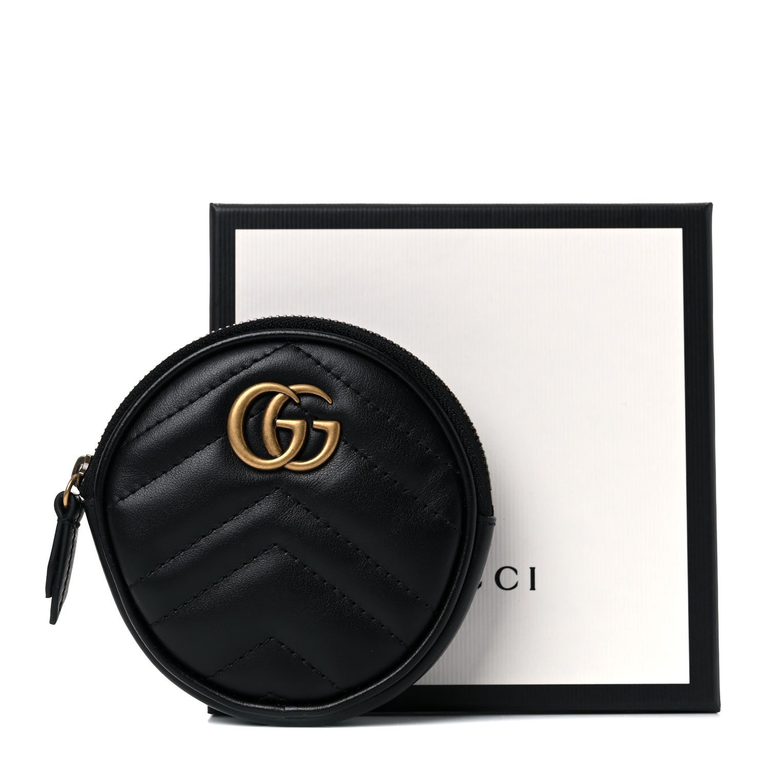 Gucci Calfskin Matelasse GG Marmont Round Coin Purse Black 9 of 9