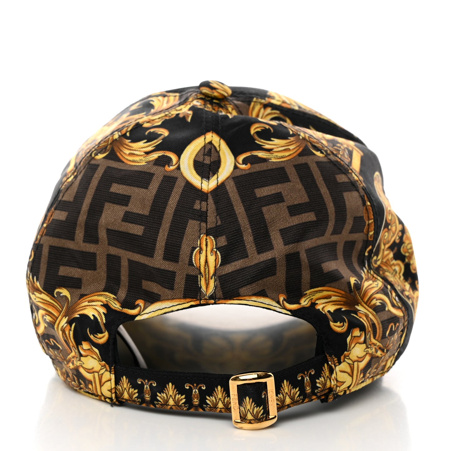 X VERSACE Silk FF Baroque Fendace Foulard Cap Gold