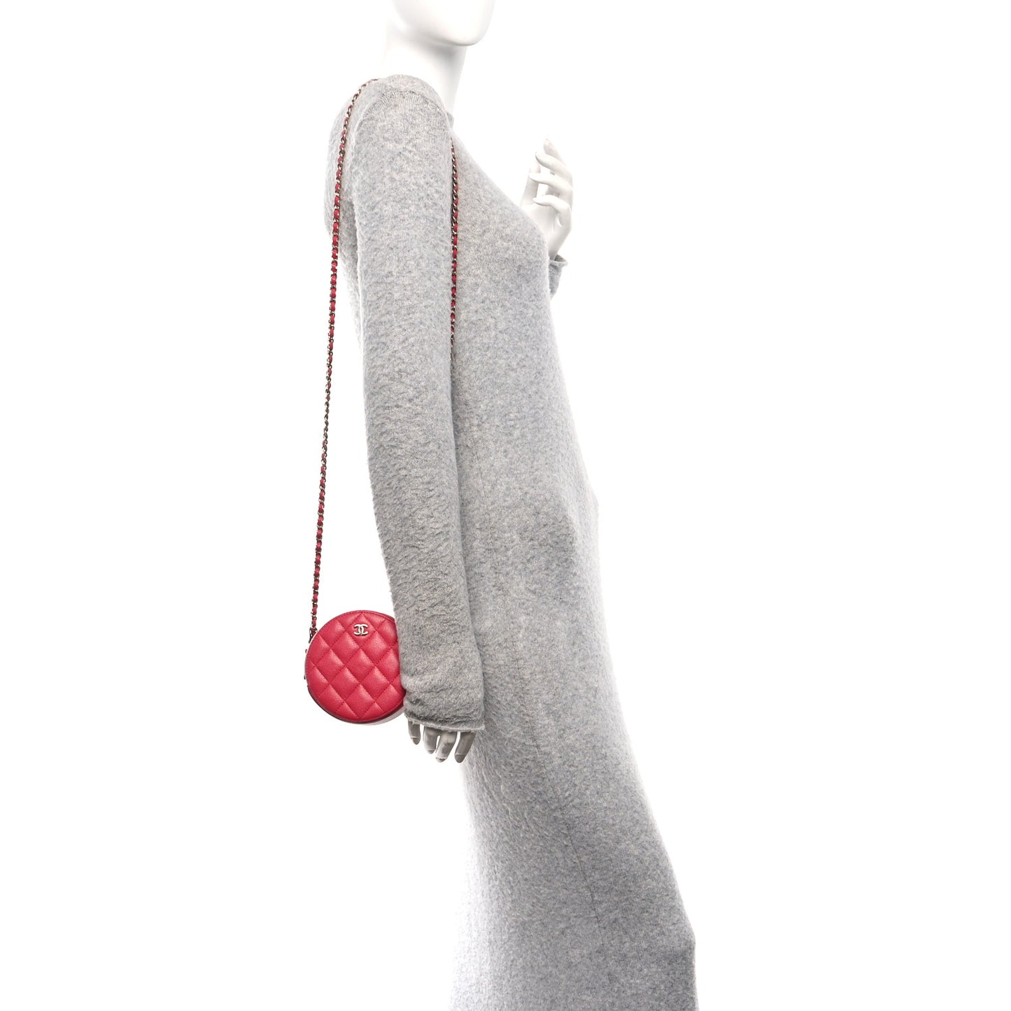 Caviar Quilted Round Clutch With Chain Pink