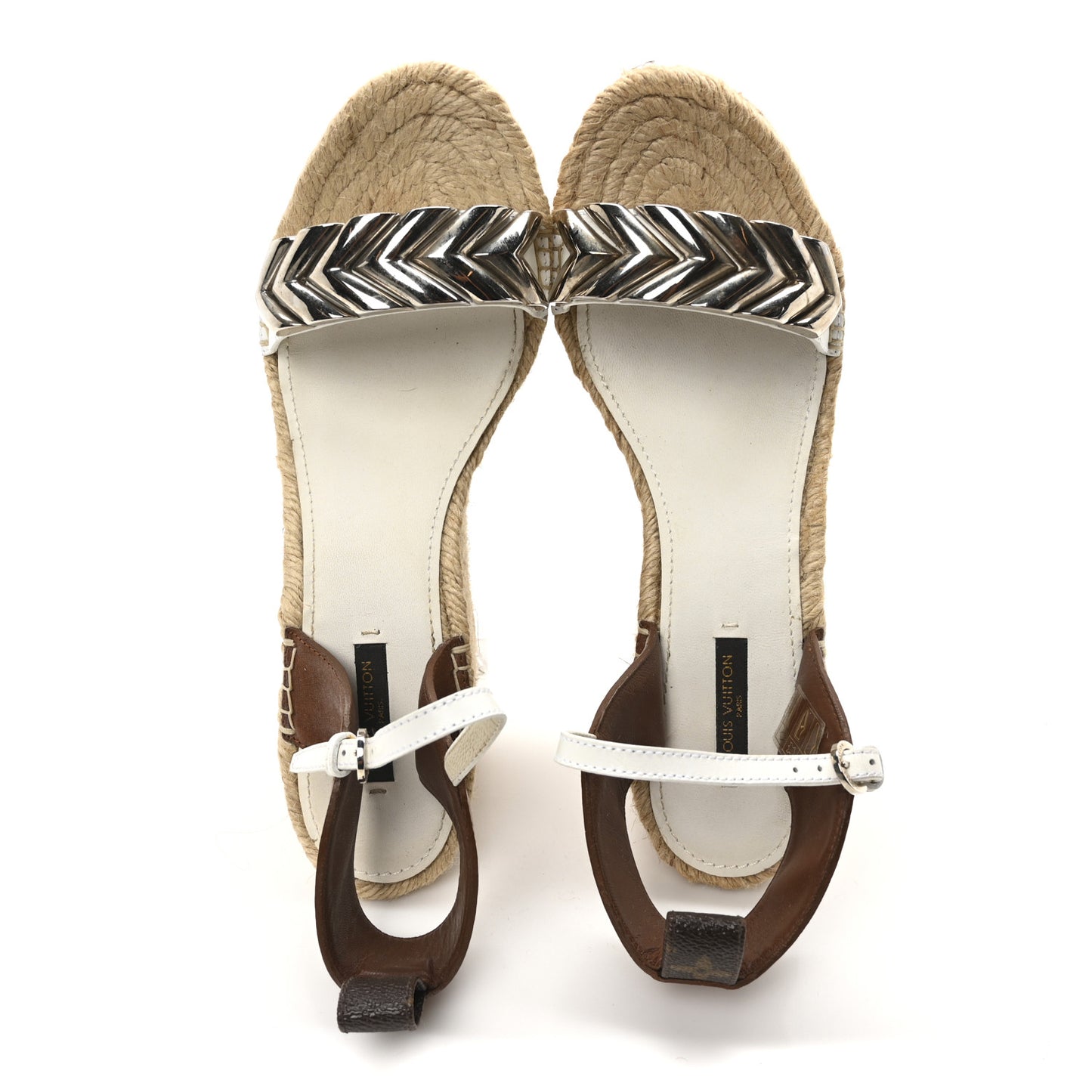 Calfskin Spring Hill Espadrille Wedge Sandals 39.5 White Brown