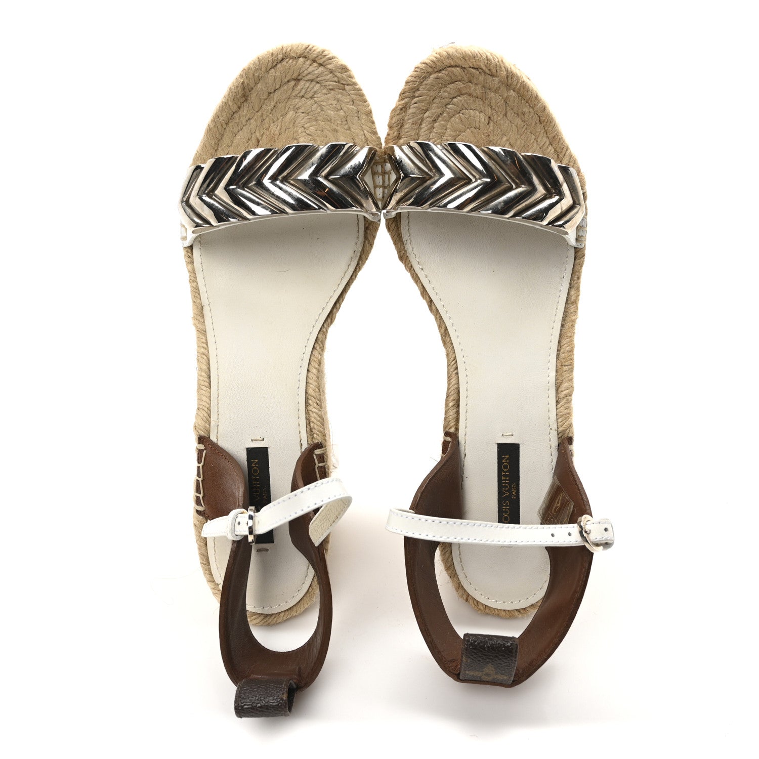 Louis Vuitton Calfskin Spring Hill Espadrille Wedge Sandals 39.5 White Brown 2 of 8