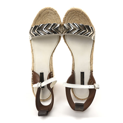 Louis Vuitton Calfskin Spring Hill Espadrille Wedge Sandals 39.5 White Brown 2 of 8